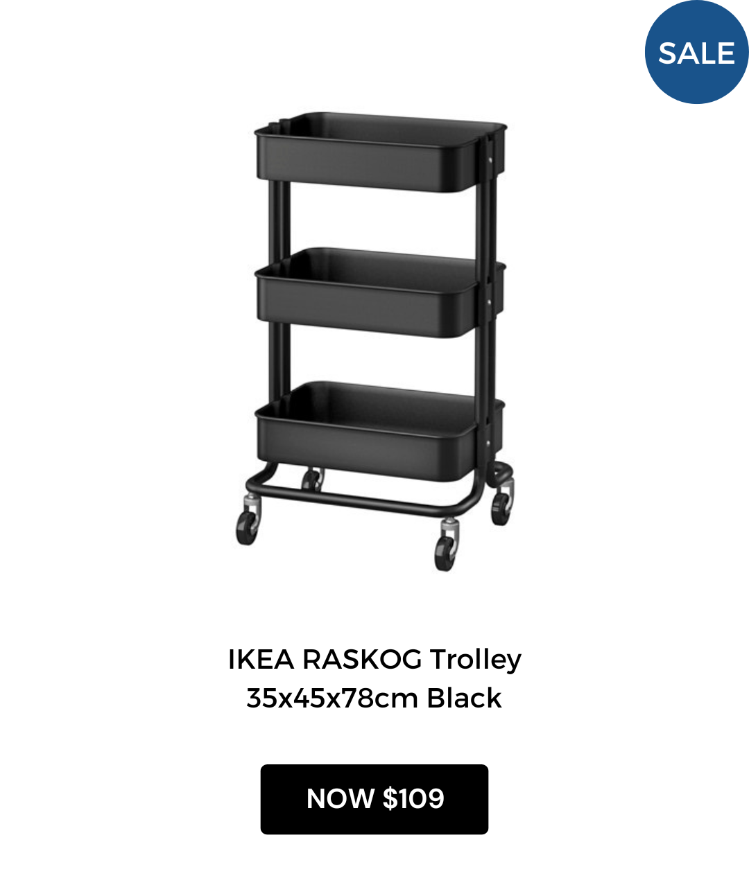 IKEA RASKOG Trolley 35x45x78cm Black